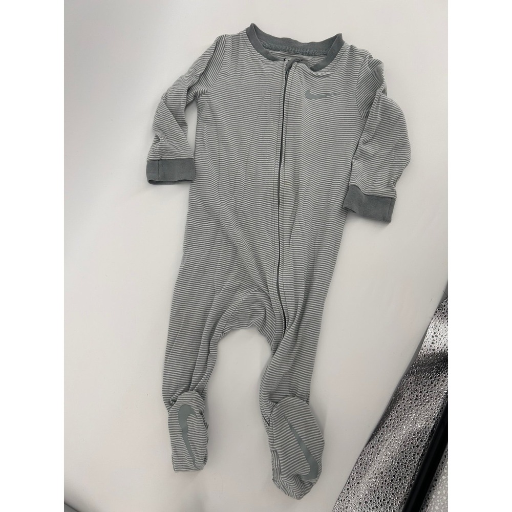 Nike Baby Footed Sleeper 9M Gray Striped Zip Onesie